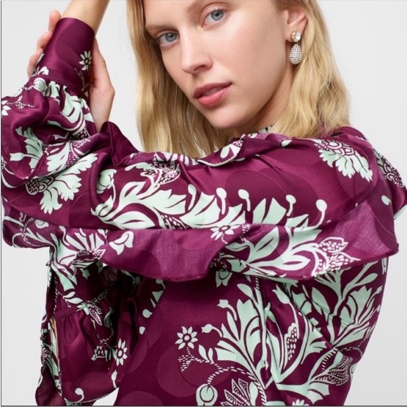 NWT J. Crew Collection 100% Silk Ruffle Sleeve High Neck Dress - Picture 3 of 15